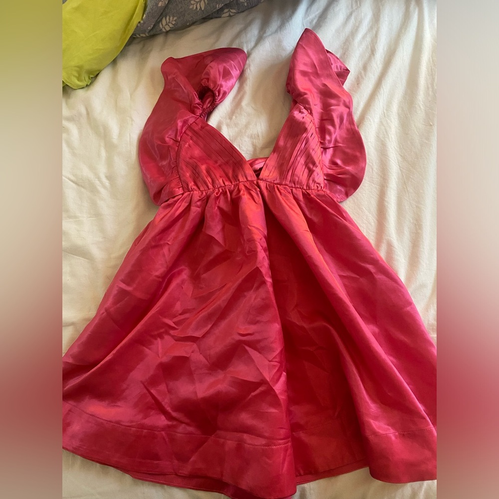 Pink mini ruffle sleeve dress